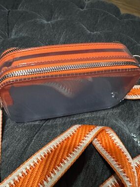Clear and orange crossbody purse